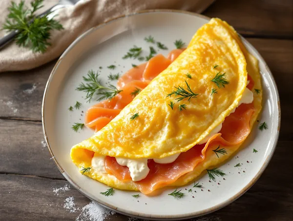 Omletă cu somon afumat și cream cheese