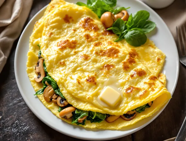 Omletă cu spanac și ciuperci champignon