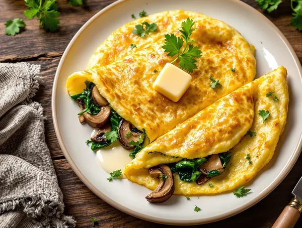 Omletă cu spanac și ciuperci shiitake