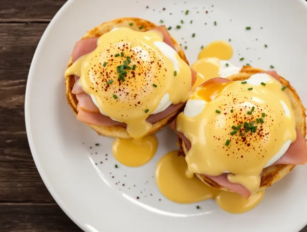 Ouă Benedict cu șuncă și sos hollandaise rapid