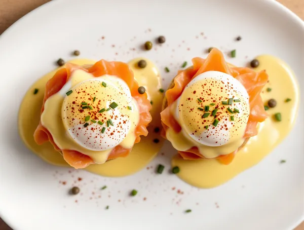 Ouă benedictine miniatură cu somon și hollandaise