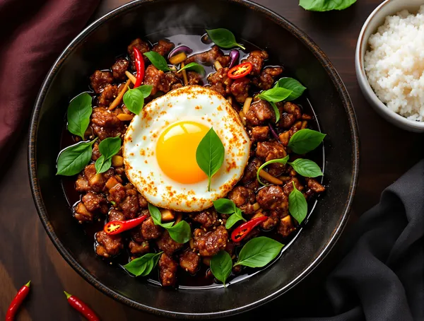 Pad krapow moo cu porc tocat și busuioc