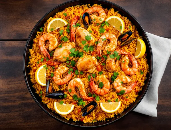 Paella mixta cu pui și fructe de mare
