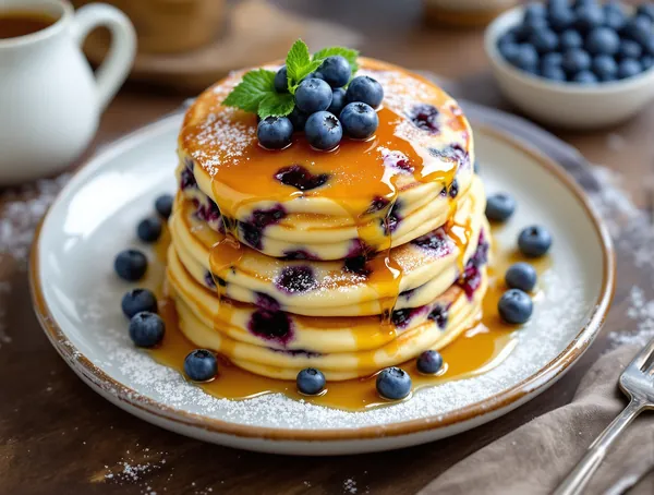 Pancakes cu ricotta și afine
