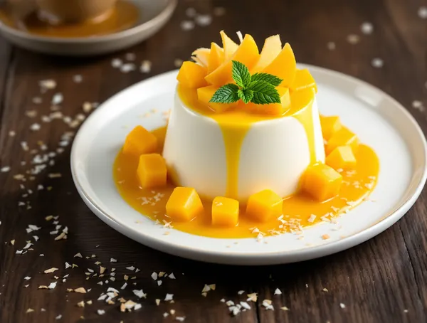 Panna cotta cu cocos și mango