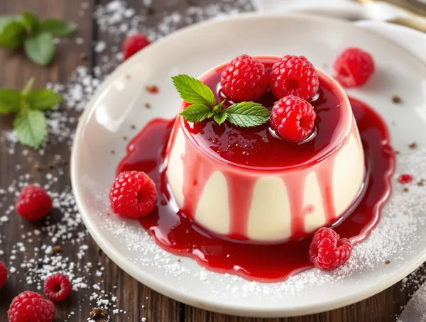 Panna cotta cu sos de zmeură proaspătă