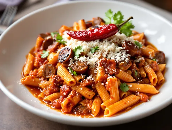 Paste arrabbiata cu cârnați picanți