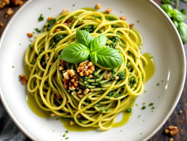 Paste de post cu sos pesto de busuioc și nuci