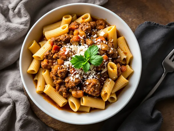 Paste rigatoni cu ragù de vițel și vin roșu