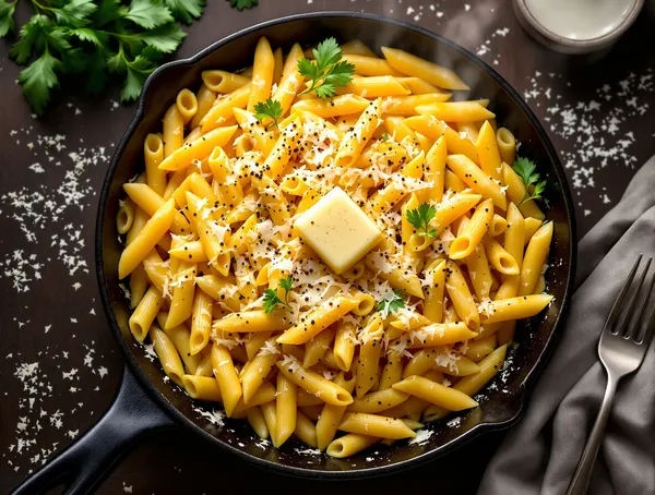 Paste scurte cu ouă și parmezan la tigaie