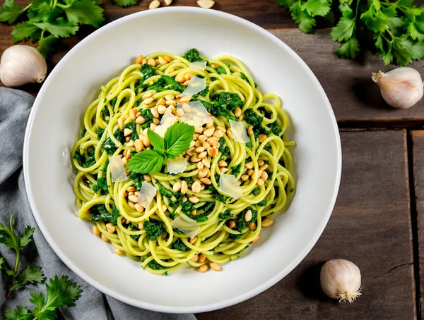 Pesto de rucola cu paste și nuci de pin