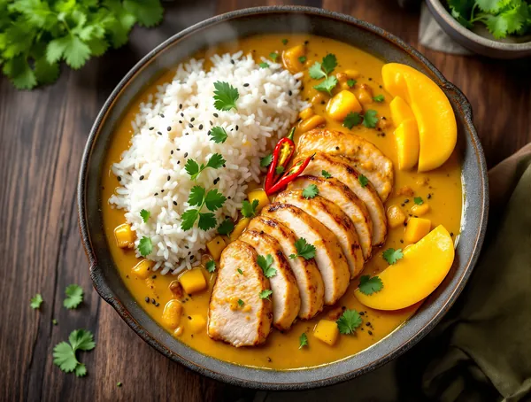 Piept de pui cu sos de mango și curry