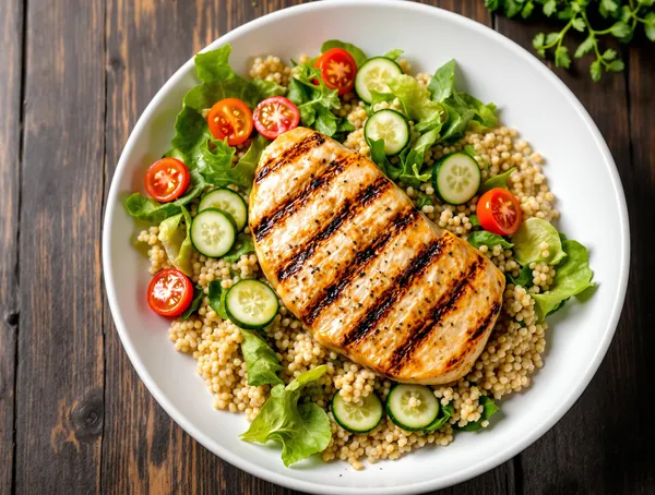 Piept de pui la grătar cu salată verde și quinoa