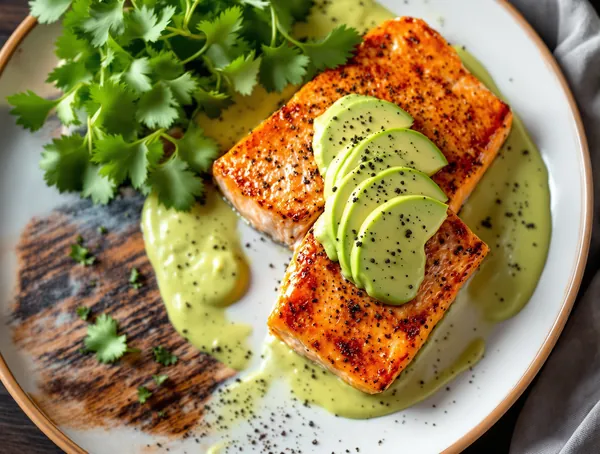 Piept de somon cu sos de avocado