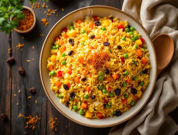 Pilaf de legume cu stafide și șofran