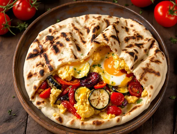 Pită cu ouă și legume grillate