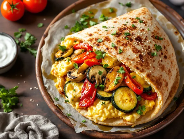 Pită cu ouă și legume grillate