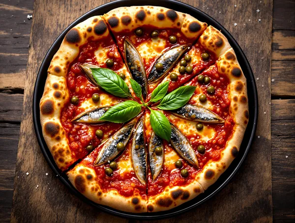 Pizza napoletana cu anșoa și capere