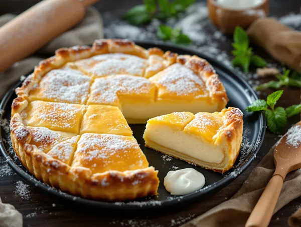 Plăcintă cu brânză dulce și smântână