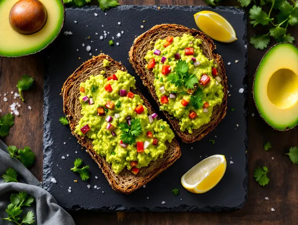 Plăcuțe de pâine integrală cu guacamole artizanal