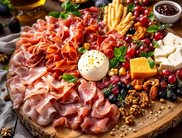 Platou antipasto cu salamuri și brânzeturi italiene