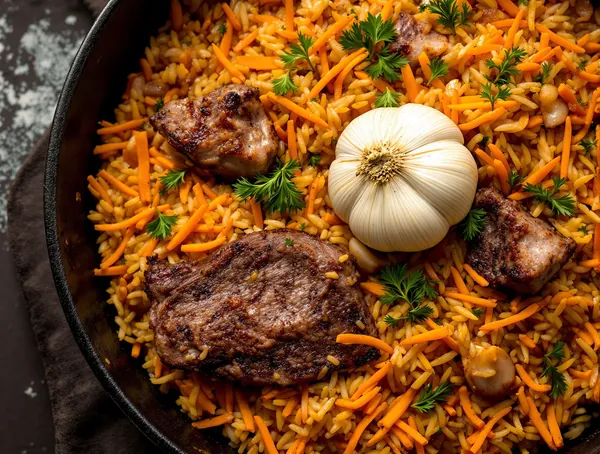 Plov cu miel, morcov și usturoi întreg