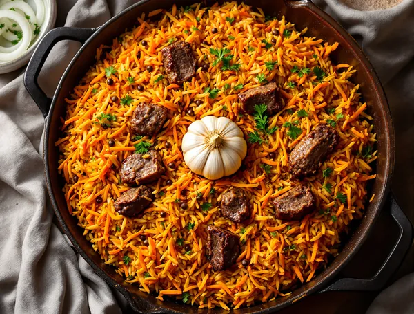 Plov uzbek cu miel și morcov