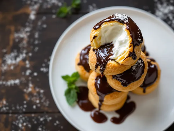Profiterole cu frișcă și glazură de ciocolată