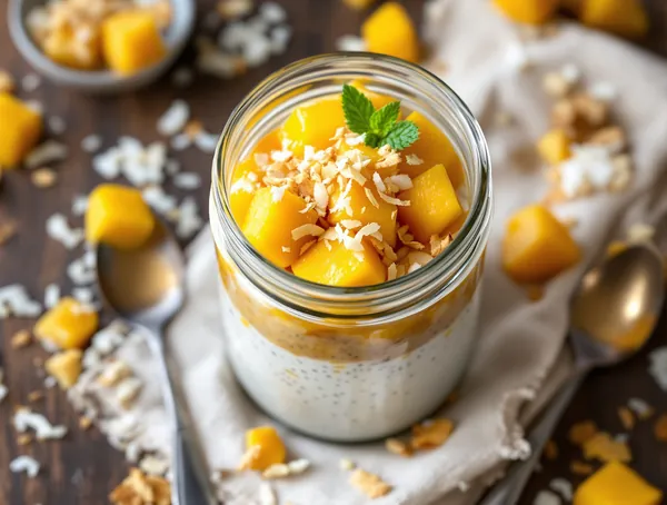 Pudding de chia cu lapte de cocos și mango