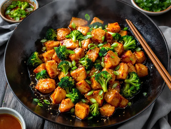 Pui la wok cu broccoli și sos de stridii