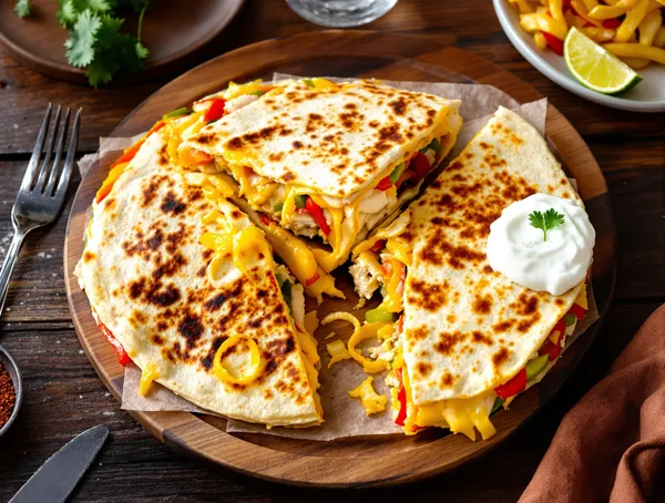 Quesadilla cu pui, ardei și smântână