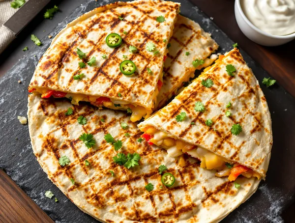 Quesadillas de pui cu ardei și ceapă