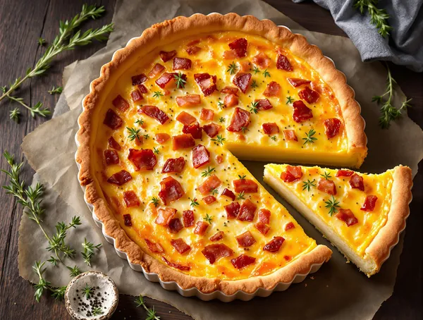Quiche Lorraine cu bacon afumat și gruyère