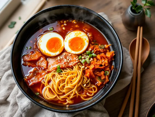 Ramyeon cu carne și kimchi