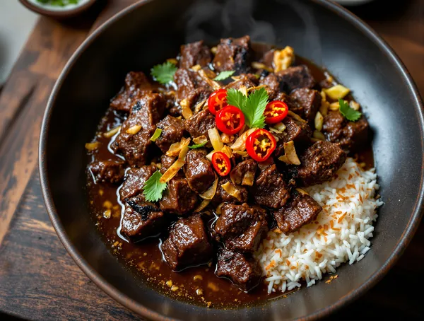 Rendang de vită cu lemongrass și galangal