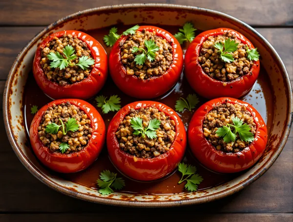 Roșii umplute cu carne tocată la cuptor