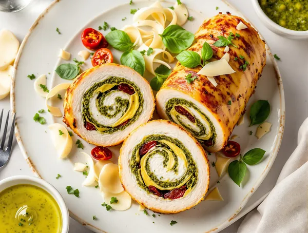 Ruladă de piept de pui cu pesto și roșii uscate