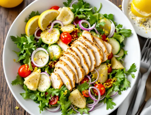 Salată de anghinare cu pui și sos de lămâie