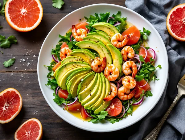 Salată de avocado cu creveți și grapefruit