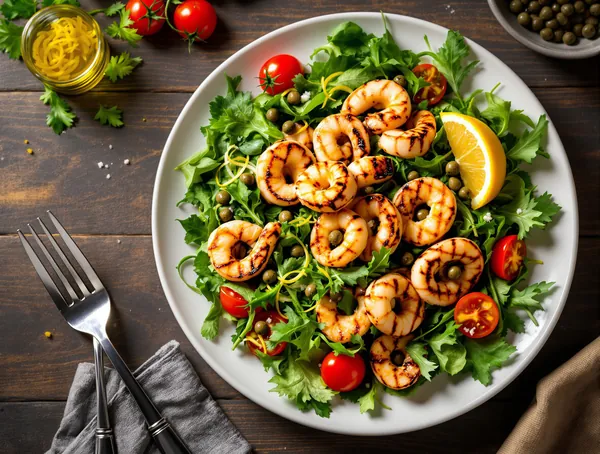 Salată de calamar grilat cu rucola și capere
