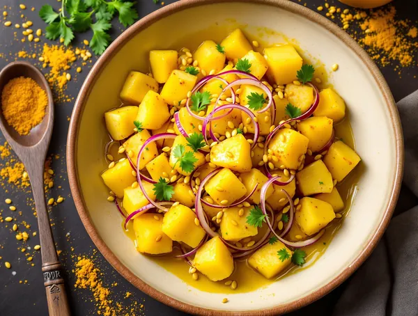 Salată de cartofi cu semințe de muștar și turmeric