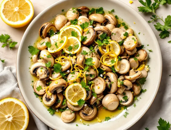 Salată de ciuperci marinate cu lămâie și ierburi
