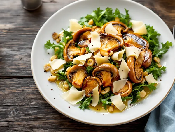 Salată de ciuperci pleurotus cu rucola și parmezan