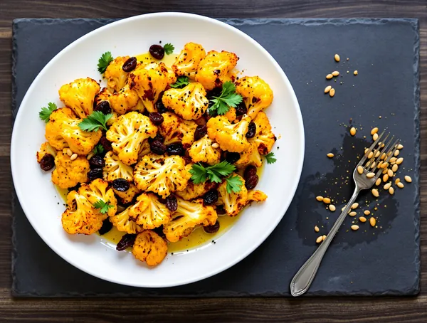 Salată de conopidă coaptă cu turmeric și stafide