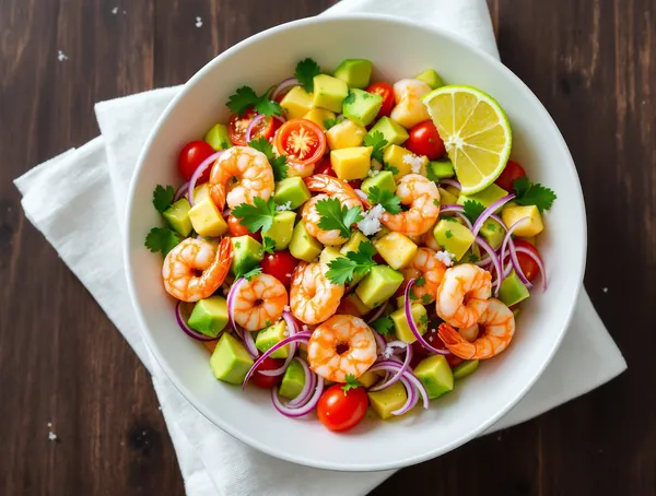 Salată de crevei fierți cu avocado și lime