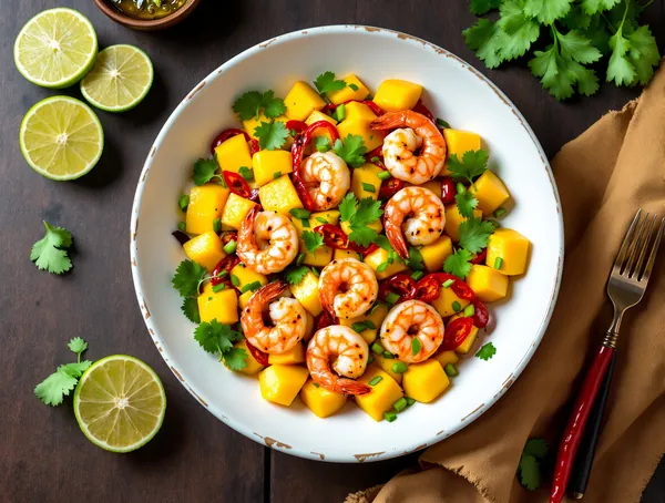 Salată de creveți cu mango și chili lime