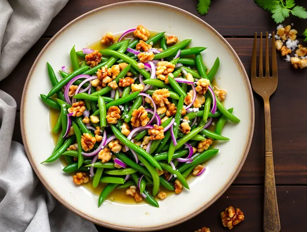 Salată de fasole verde cu nuci și vinaigrette