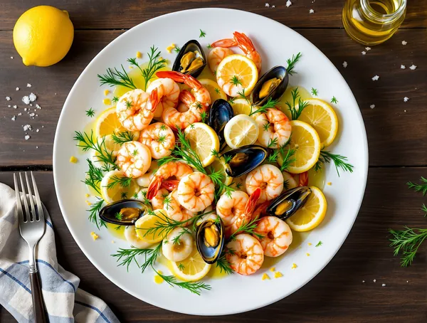 Salată de fructe de mare cu lămâie și aneto