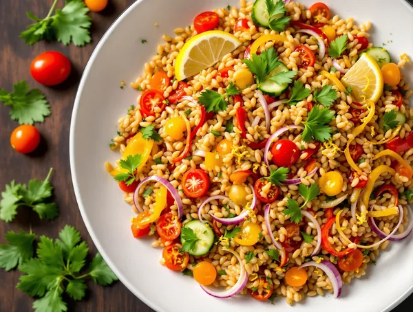 Salată de grâu kamut cu legume crocante și lămâie