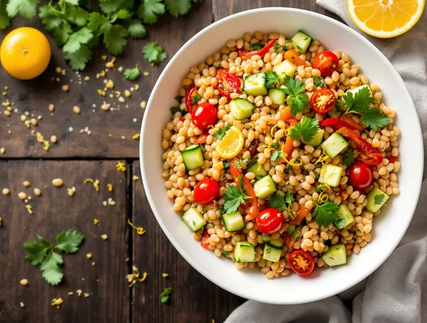 Salată de grâu spelt cu legume și lămâie